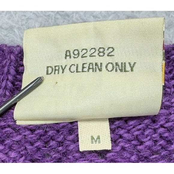 VTG Kilronan Wool Cable Knit Ireland Fisherman Cardigan Sweater Purple Buttons M - Picture 8 of 9